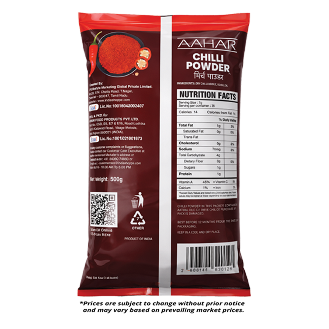 Aahar Chilli Powder pack information
