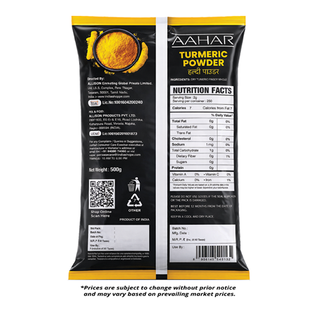 Aahar Turmeric Powder pack information