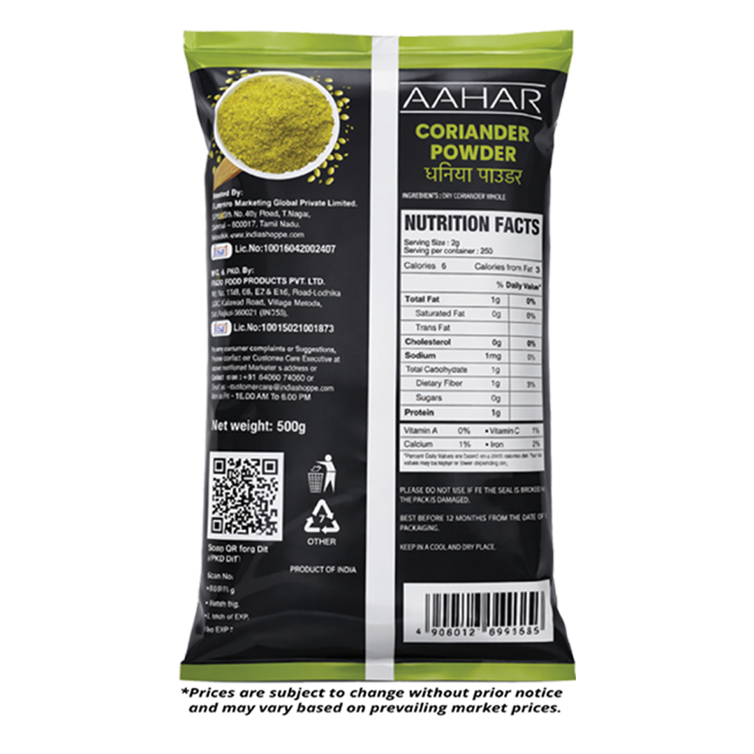 Aahar Coriander Powder pack information